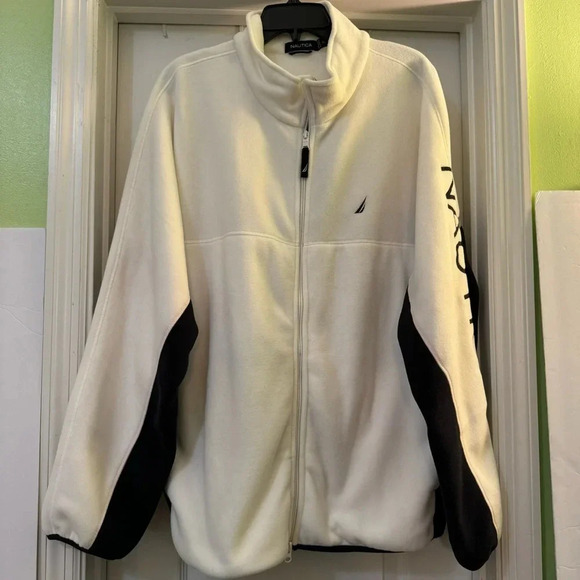 Nautica Colorblock Fleece Jacket Logo Spellout Outdoor Hiking - Picture 1 of 9